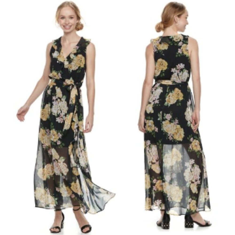 Disney Princess Maxi Dress size medium M Dark Floral Surplice
